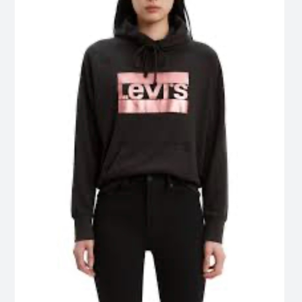 LEVI’S size XXL black hooded sweatshirt with Rose gold metallic LEVI’S print NWT